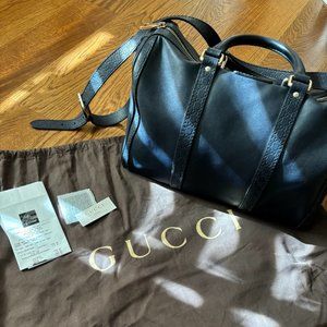 EUC Gucci medium vintage web boston all leather navy w/ receipt